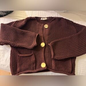 Zara dark purple Knit Cardigan with Button